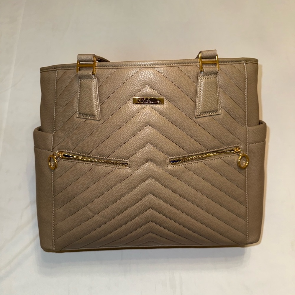 MinkeeBlue Quilted Taupe Tote Bag w/ Pouch – Work, Travel, Mom Bag